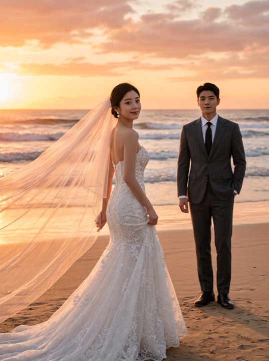 海边日落风格婚纱照