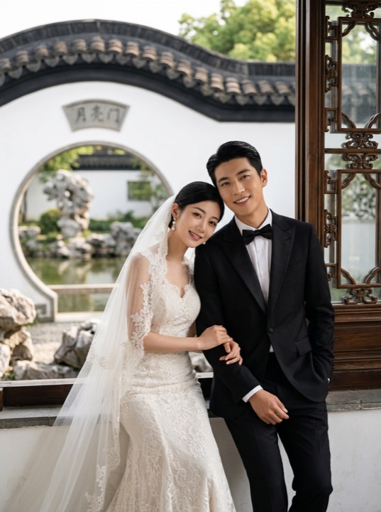 中式园林风格婚纱照